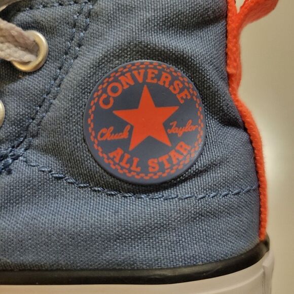 VELCRO CONVERSE ALL STAR BLUE ORANGE WHITE HIGH TOP CANVAS SNEAKERS girl boy 5 - Picture 3 of 12